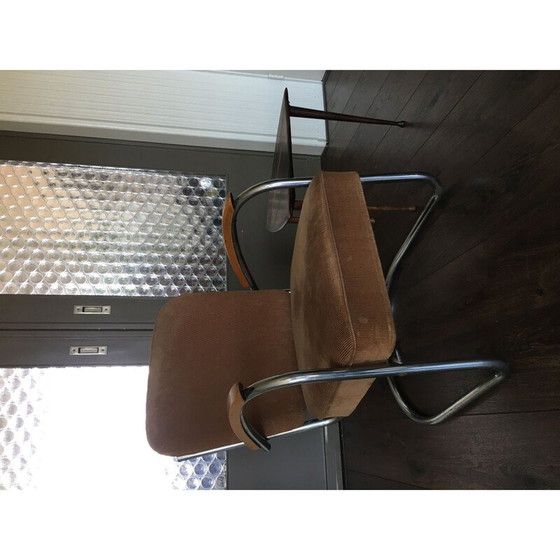 Image 1 of Vintage 436 Lounge Chair für D3 Rotterdam aus braunem Stoff und Stahlrohr