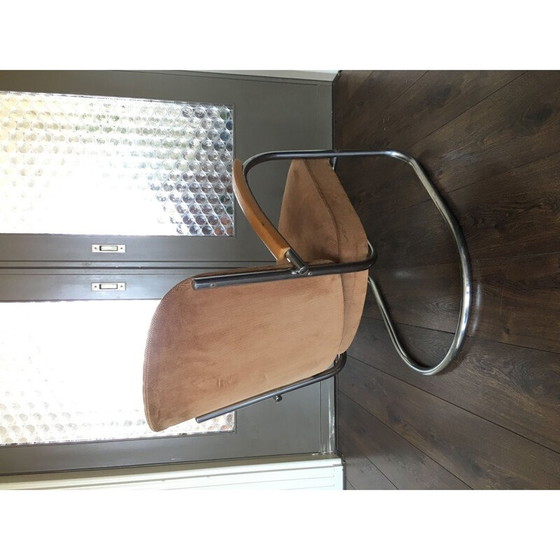 Image 1 of Vintage 436 Lounge Chair für D3 Rotterdam aus braunem Stoff und Stahlrohr