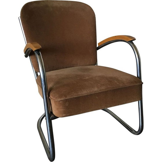Image 1 of Vintage 436 Lounge Chair für D3 Rotterdam aus braunem Stoff und Stahlrohr