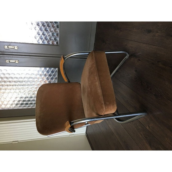 Image 1 of Vintage 436 Lounge Chair für D3 Rotterdam aus braunem Stoff und Stahlrohr