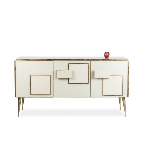 Geometrisches Sideboard aus Glas und vergoldetem Messing, Italien