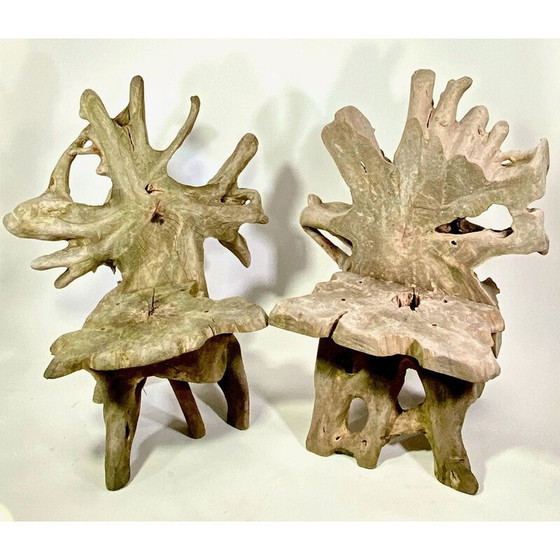 Image 1 of Paar brutalistische Sessel aus Teakholz im Vintage-Stil