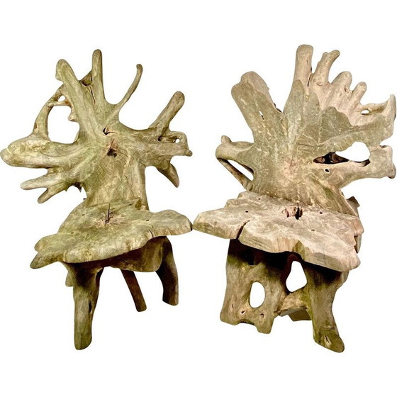 Image 1 of Paar brutalistische Sessel aus Teakholz im Vintage-Stil