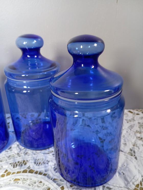 Image 1 of Trio Blaue Apothekertöpfe, Von Luminarc - Frankreich