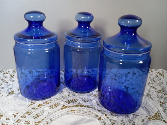 Image 1 of Trio Blaue Apothekertöpfe, Von Luminarc - Frankreich