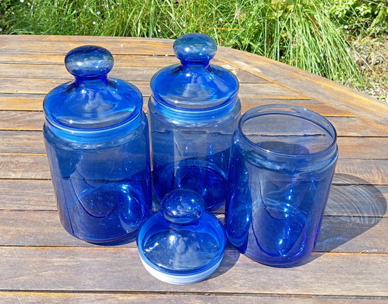 Image 1 of Trio Blaue Apothekertöpfe, Von Luminarc - Frankreich