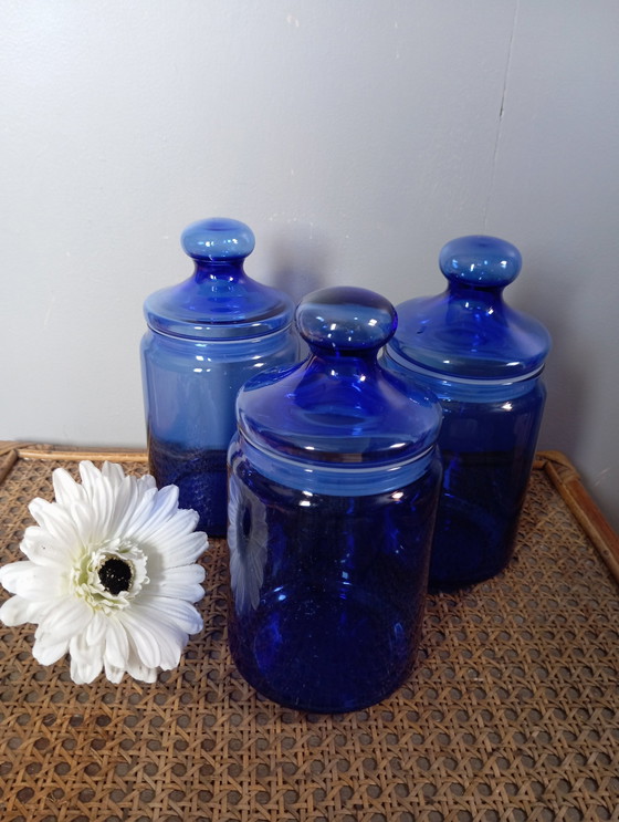 Image 1 of Trio Blaue Apothekertöpfe, Von Luminarc - Frankreich