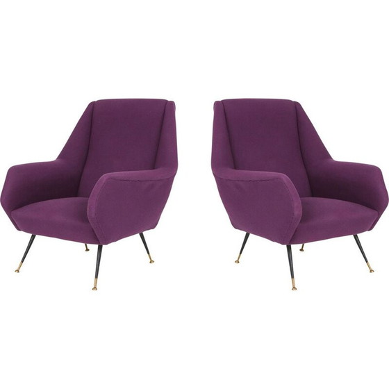 Image 1 of Paar Vintage-Sessel mit violettem Bezug, Italien 1950