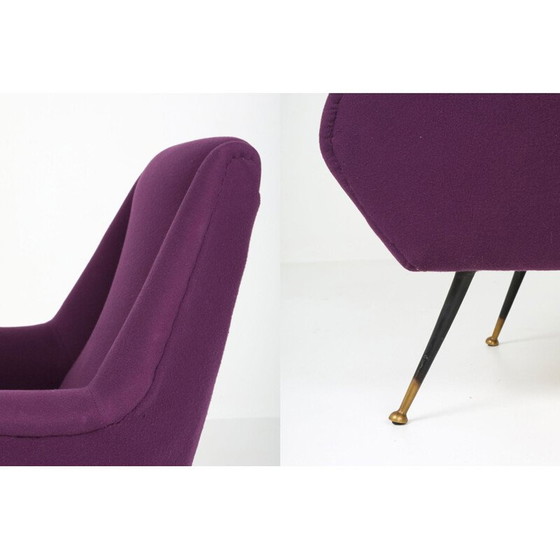 Image 1 of Paar Vintage-Sessel mit violettem Bezug, Italien 1950