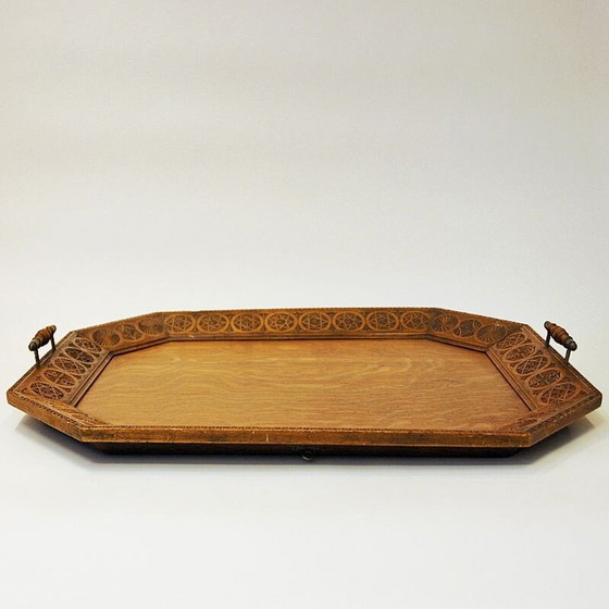 Image 1 of Vintage-Tablett aus geschnitztem Holz, 1930