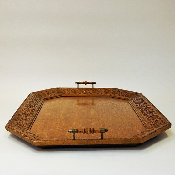 Image 1 of Vintage-Tablett aus geschnitztem Holz, 1930