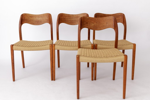 4 Niels Otto Moller Stühle, Modell 71, Teak, 1950er Jahre, Dänisch