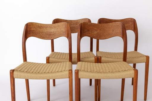 4 Niels Otto Moller Stühle, Modell 71, Teak, 1950er Jahre, Dänisch