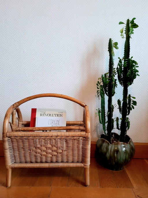 Zeitschriftenständer aus Rattan Vintage 1970