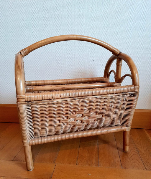 Zeitschriftenständer aus Rattan Vintage 1970