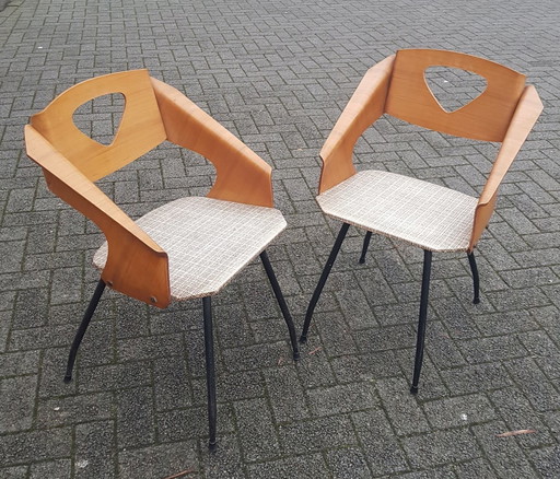 2X Esstischstühle aus Sperrholz von Carlo Ratti für Industrial Legni Curva, 1950S