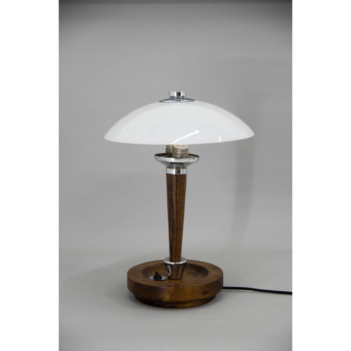 Art Deco Tischlampe aus Holz und Glas, 1930er Jahre