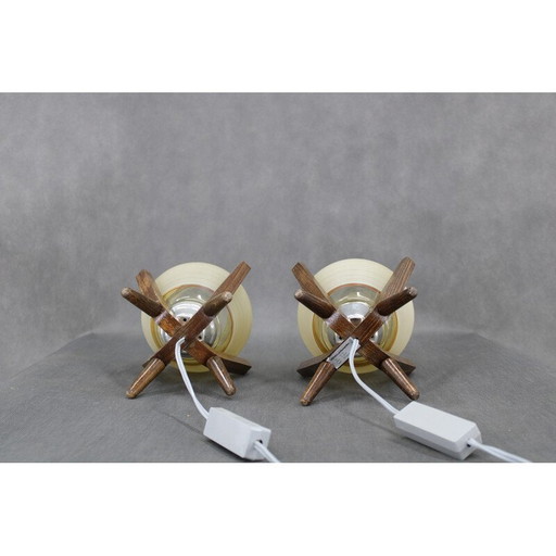 Paar Holz-Tischlampen aus der Mitte des Jahrhunderts von Dřevo Humpolec, 1970er Jahre