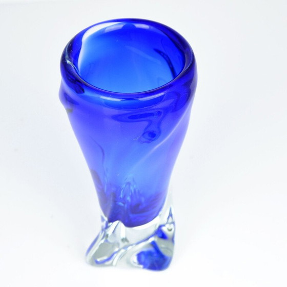 Image 1 of Blaue Vase aus Glas von J. Beranek Skrdlovice, Tschechoslowakei 1960