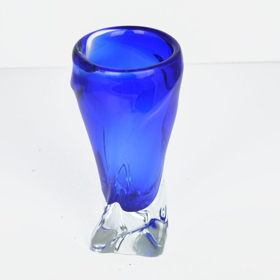 Image 1 of Blaue Vase aus Glas von J. Beranek Skrdlovice, Tschechoslowakei 1960