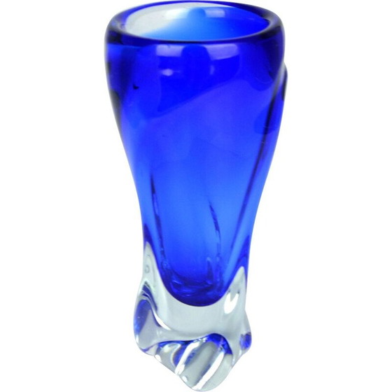 Image 1 of Blaue Vase aus Glas von J. Beranek Skrdlovice, Tschechoslowakei 1960