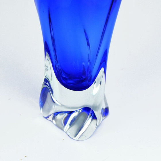 Image 1 of Blaue Vase aus Glas von J. Beranek Skrdlovice, Tschechoslowakei 1960