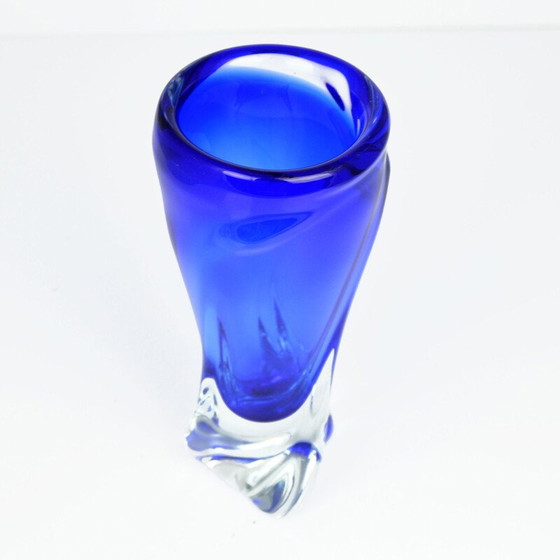 Image 1 of Blaue Vase aus Glas von J. Beranek Skrdlovice, Tschechoslowakei 1960