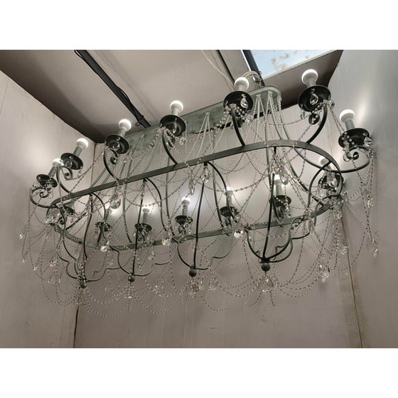 Image 1 of Florentiner Kunst Schwarz Metall 14 Licht Schmiedeeisen Kronleuchter, Made in Italy