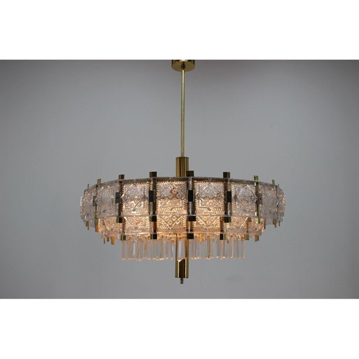 Paar alte Kronleuchter aus Glas und Messing von KamenickMd 'enov, Tschechoslowakei 1960