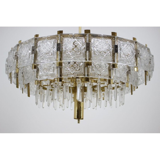 Image 1 of Paar alte Kronleuchter aus Glas und Messing von KamenickMd 'enov, Tschechoslowakei 1960