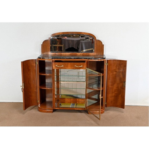 Vintage Highboard aus Zedernholz und schwarzem Marmor für Maison Stourm, 1940er Jahre