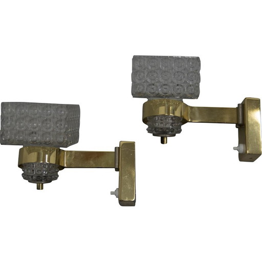 Paar alte Wandlampen mit Glasschirm von Lidokov, Tschechoslowakei 1970