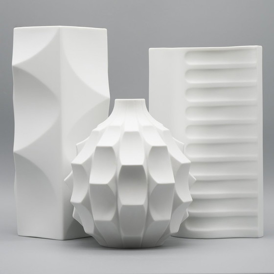 Image 1 of Archais Heinrich Fuchs Op Art Retro Hutschenreuther Biskuit Porzellan Vase Trio