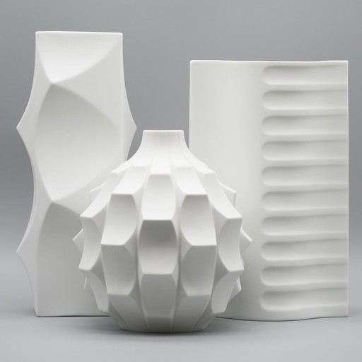 Archais Heinrich Fuchs Op Art Retro Hutschenreuther Biskuit Porzellan Vase Trio