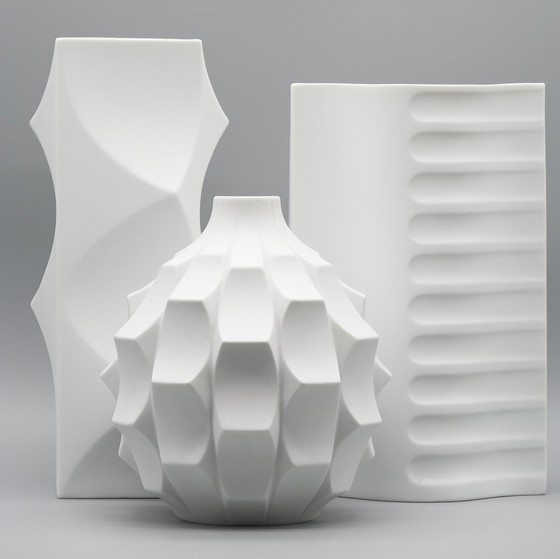 Image 1 of Archais Heinrich Fuchs Op Art Retro Hutschenreuther Biskuit Porzellan Vase Trio