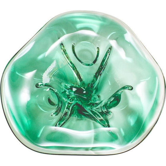 Image 1 of Alte Obstschale aus smaragdgrünem Muranoglas, 1970