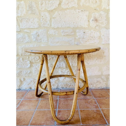 Alter Beistelltisch aus Bambus und Rattan, 1960