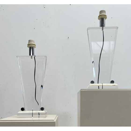 Image 1 of Paar alte Plexiglas-Tischlampen mit Schirm, Italien 1970