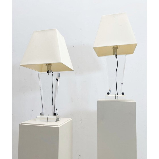 Image 1 of Paar alte Plexiglas-Tischlampen mit Schirm, Italien 1970