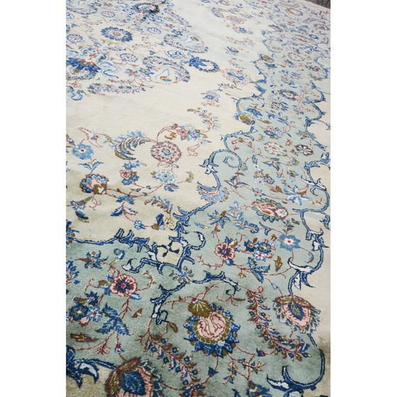 Image 1 of Mid Century heller pistazienfarbener Kashan-Teppich