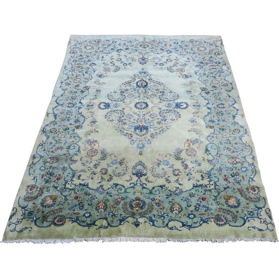 Image 1 of Mid Century heller pistazienfarbener Kashan-Teppich