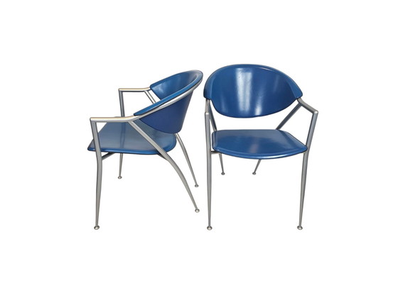 Image 1 of Calligaris - Leder - Esszimmerstühle Set (2) - Hergestellt in Italien - 1990er