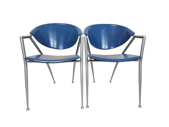 Image 1 of Calligaris - Leder - Esszimmerstühle Set (2) - Hergestellt in Italien - 1990er