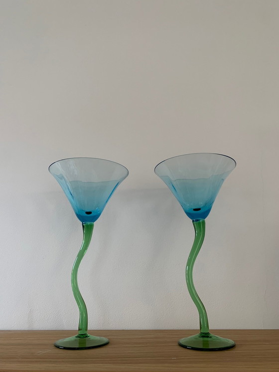 Image 1 of Buntes tanzendes Cocktailglas-Duo, 1970