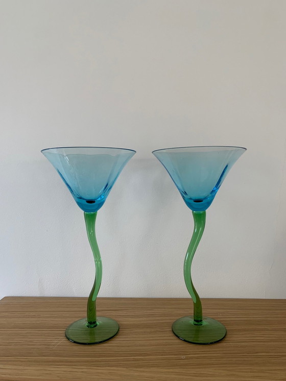 Image 1 of Buntes tanzendes Cocktailglas-Duo, 1970