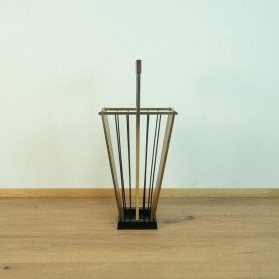 Image 1 of 1960s Umbrella Stand in Cast Iron, Brass, and Walnut