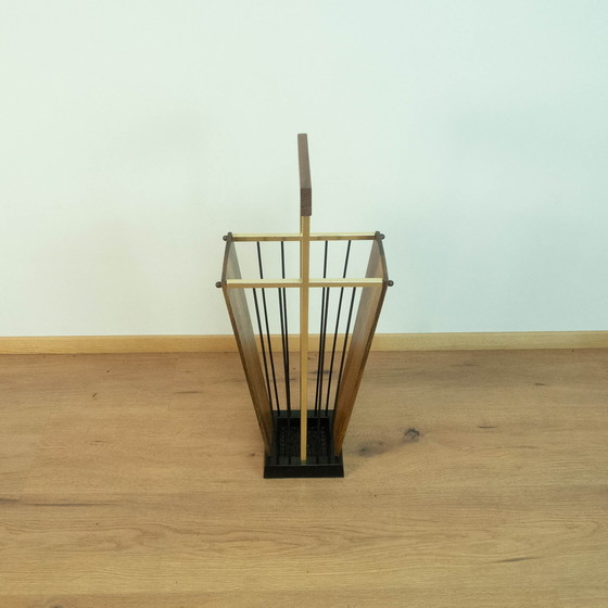 Image 1 of 1960s Umbrella Stand in Cast Iron, Brass, and Walnut