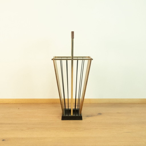 1960s Umbrella Stand in Cast Iron, Brass, and Walnut