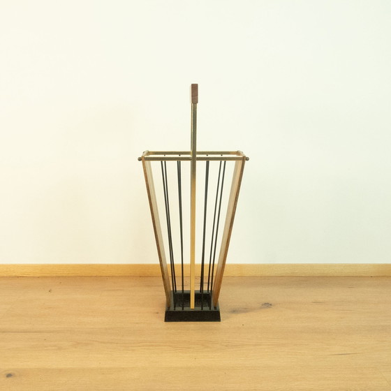 Image 1 of 1960s Umbrella Stand in Cast Iron, Brass, and Walnut