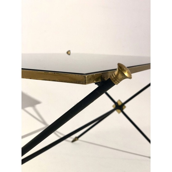 Image 1 of Vintage Couchtisch aus schwarzem Metall und Messing von Maison Jansen